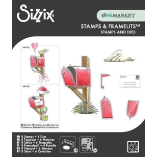 (667177)Sizzix Clear Stamps Set w/Framelit Dies Letter Drop (8+6pcs) by 49 & Market