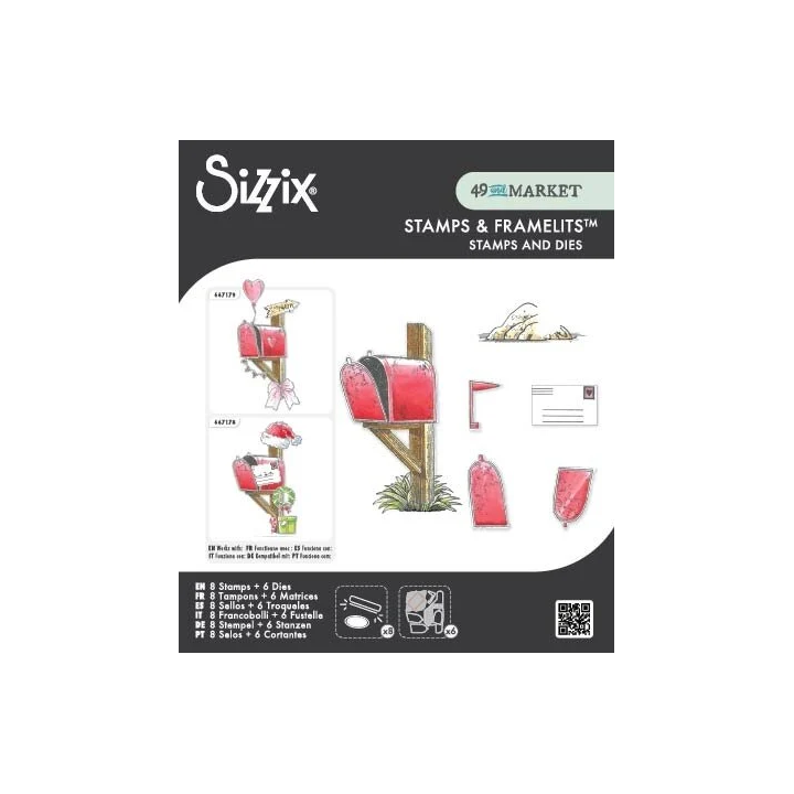 (667177)Sizzix Clear Stamps Set w/Framelit Dies Letter Drop (8+6pcs) by 49 & Market
