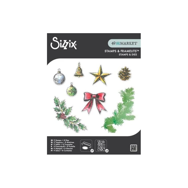 (667175)Sizzix Clear Stamps Set w/Framelit Dies Build a Wreath (9+8pcs) by 49 & Market