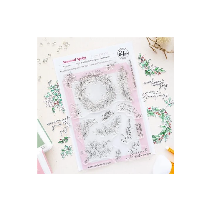 (331326)Pinkfresh Studio Season of Wonder Stamp Seasonal Sprigs by Dawn Woleslagle