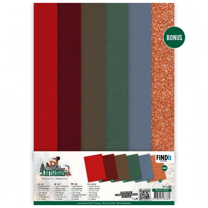 (BB-A4-10043)Linen Cardstock Pack - Berries Beauties - Good Old Christmas - A4