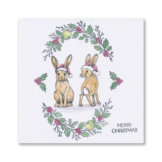 (STA-CH-12437-A6)Barbara's Christmas Animals - Hare A6 Stamp & Mask Set