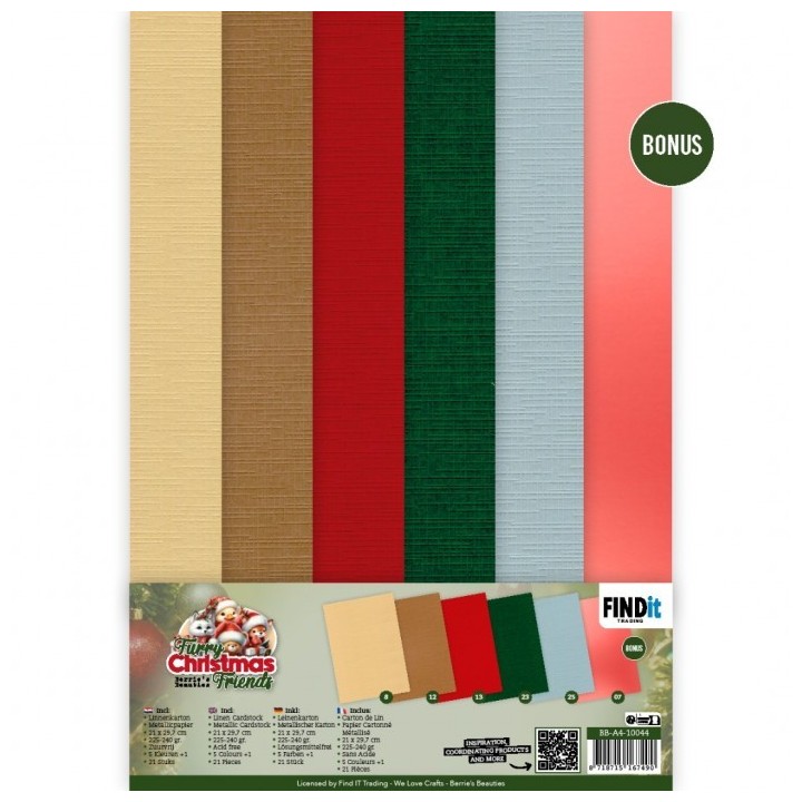 (BB-A4-10044)Linen Cardstock Pack - Berries Beauties - Furry Christmas Friends - A4