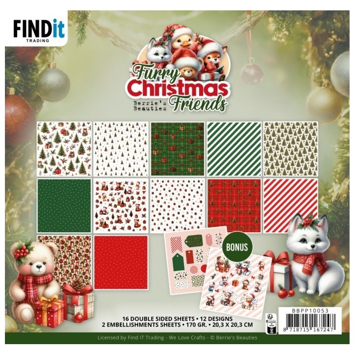 (BBPP10053)Paperpack - Berries Beauties - Furry Christmas Friends 20 x 20 cm