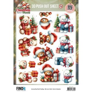 (SB11167)3D Pushout Sheet - Berries Beauties - Furry Christmas Friends - Christmas Bear