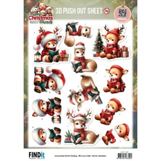 (SB11168)3D Pushout Sheet - Berries Beauties - Furry Christmas Friends - Christmas Deer