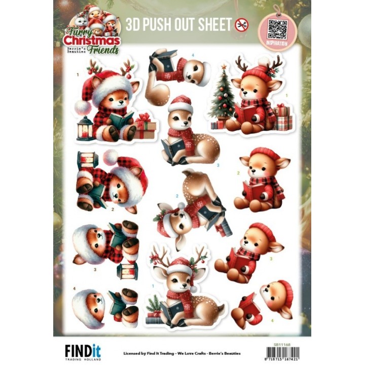 (SB11168)3D Pushout Sheet - Berries Beauties - Furry Christmas Friends - Christmas Deer