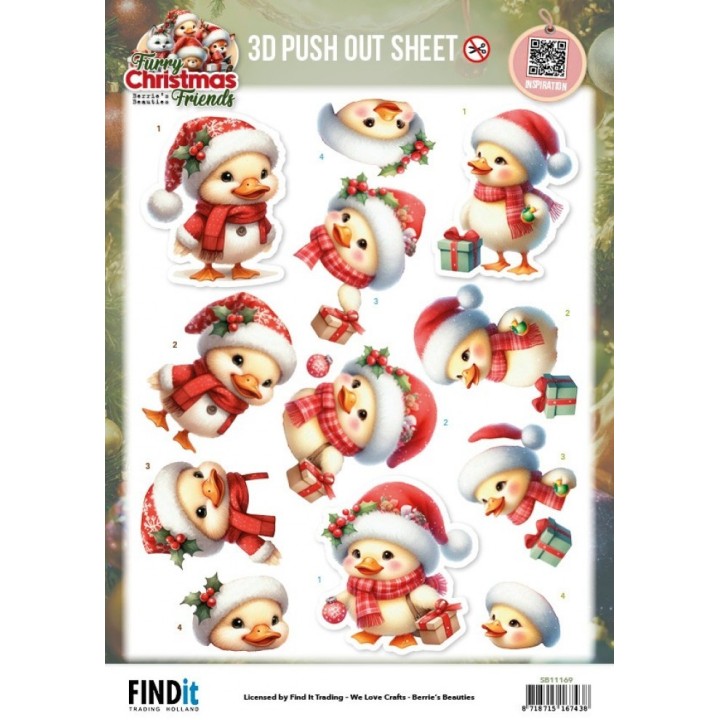 (SB11169)3D Pushout Sheet - Berries Beauties - Furry Christmas Friends - Christmas Funny Duck