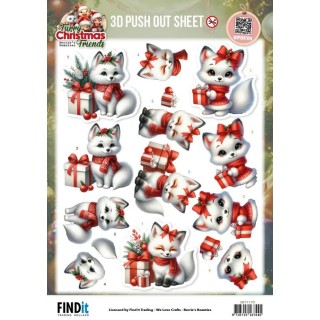 (SB11170)3D Pushout Sheet - Berries Beauties - Furry Christmas Friends - Christmas White Fox