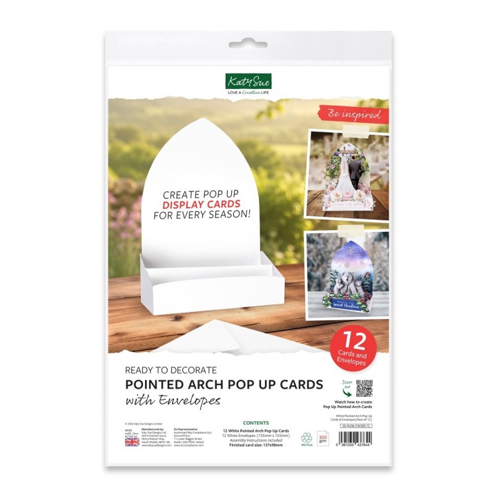 (05-PU06-CW300-12)Katy Sue Designs White Pointed Arch Pop Up Cards