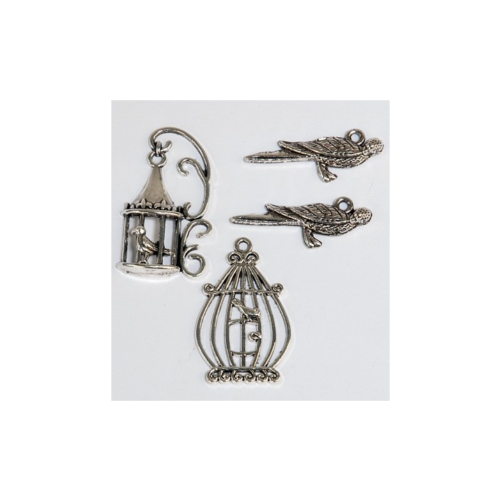 (12248-4801)Breloques (4)oiseau + cage