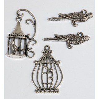 (12248-4801)Breloques (4)oiseau + cage