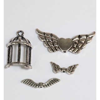 (12248-4802)Breloques - (4) Ailes + coeur