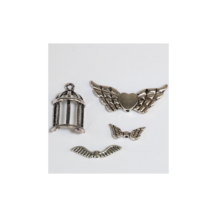 (12248-4802)Breloques - (4) Ailes + coeur