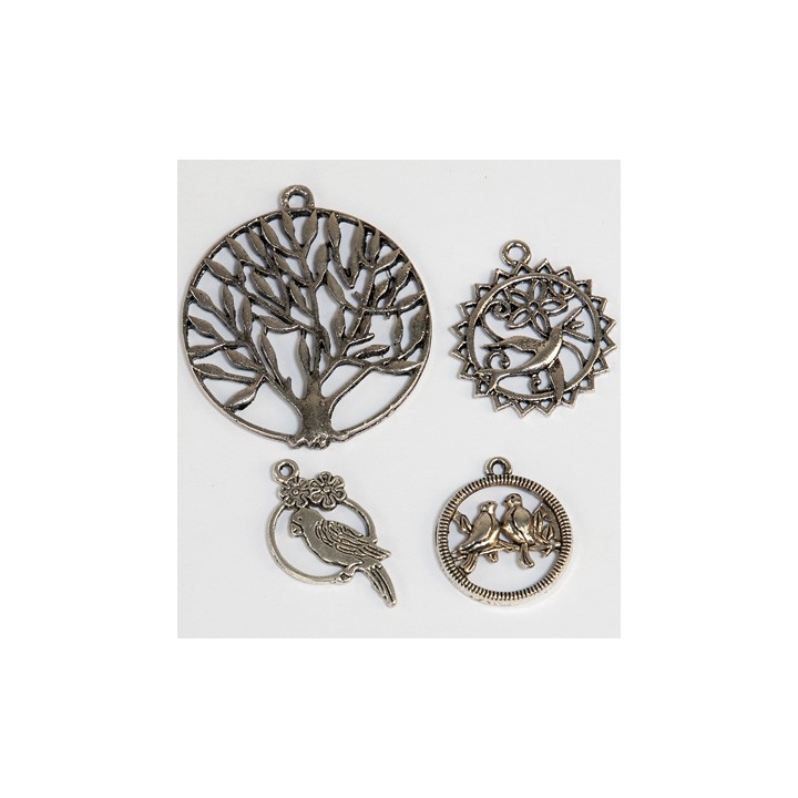 (12248-4804)Breloques - (4) Oiseaux