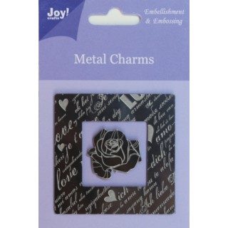 (6350/0100)Metal charms Vierkant + roos