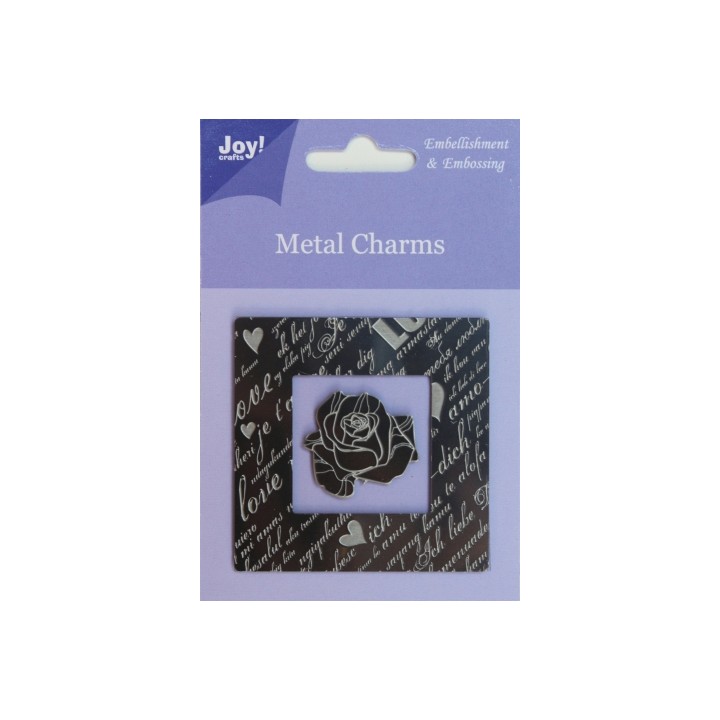 (6350/0100)Metal charms Vierkant + roos