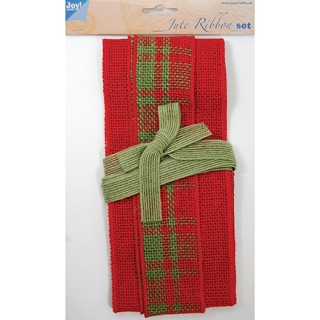 (6300/0502)Decoration ribbon - Jute - Set red - red/green tartan
