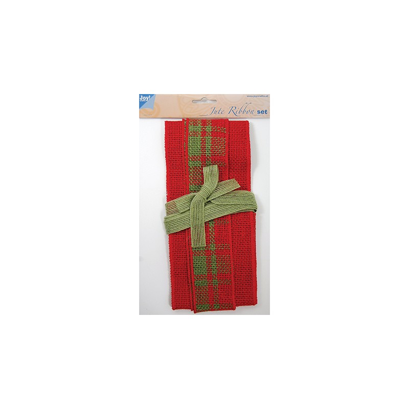 (6300/0502)Decoration ribbon - Jute - Set red - red/green tartan