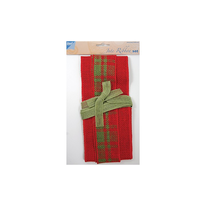 (6300/0502)Decoration ribbon - Jute - Set red - red/green tartan