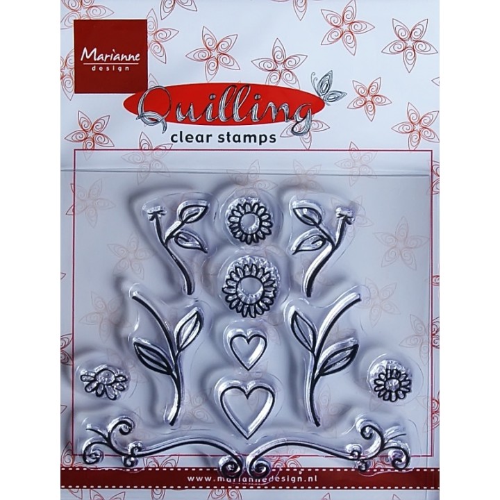 (FG2462)Marianne Design Quilling Clearstamps Flowers & Hearts