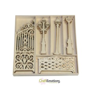 (0214)Fence and Lanterns wooden Ornaments
