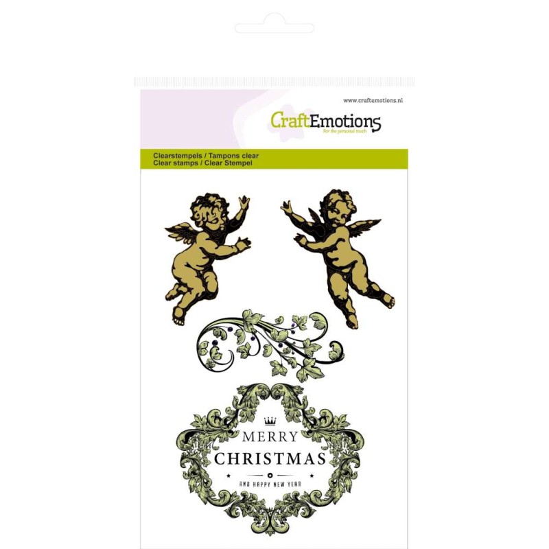 (1054)CraftEmotions clearstamps A6 Angels ornament label Purple