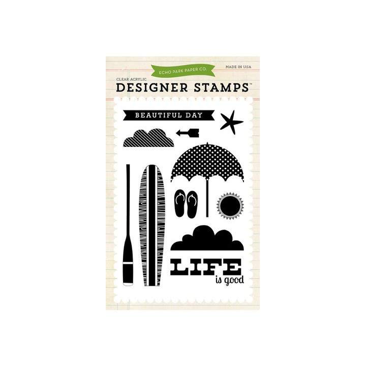 (EPSTAMP02)Echo Park Walking On Sunshine Beach Day Clear Stamps (EPSTAMP02)Echo Park Walking On Sunshine Beach Day Clear Stamps