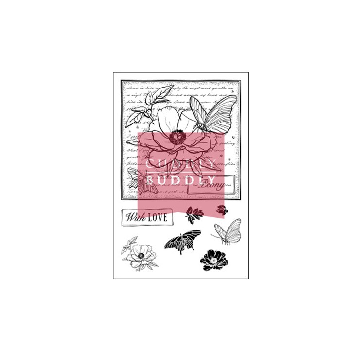 (CBS0015)Stamp clear With Love - Peony Collage