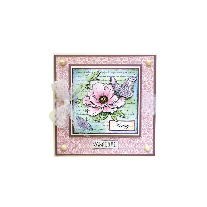 (CBS0015)Tampon clear With Love - Peony Collage