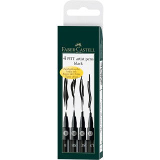 (FC-167139)Faber Castell PITT artist pen black wallet of 4