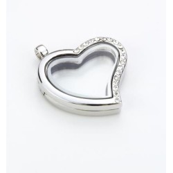 (12334-3403)Glass Pendant with Strass, Heart, Silver