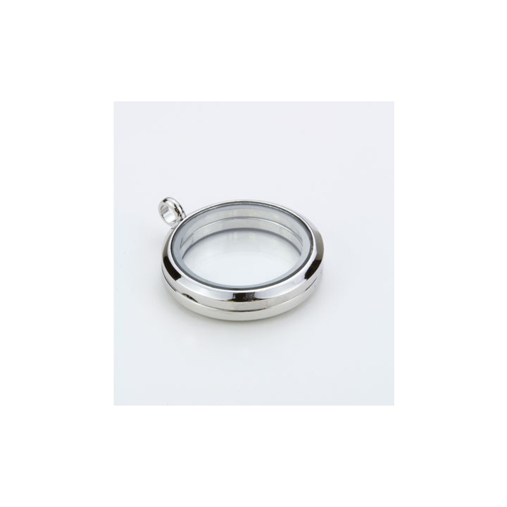 (12334-3401)Glass Pendant, Round, Silver