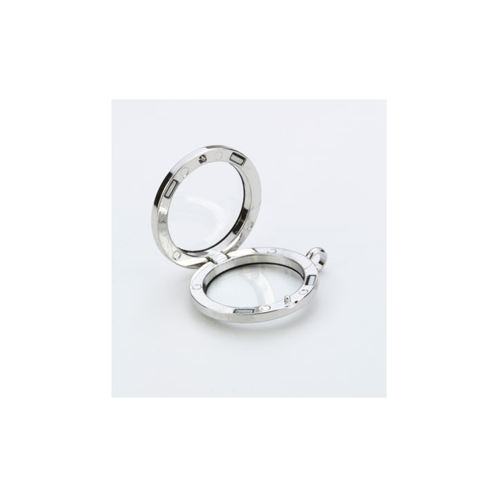 (12334-3401)Glass Pendant, Round, Silver