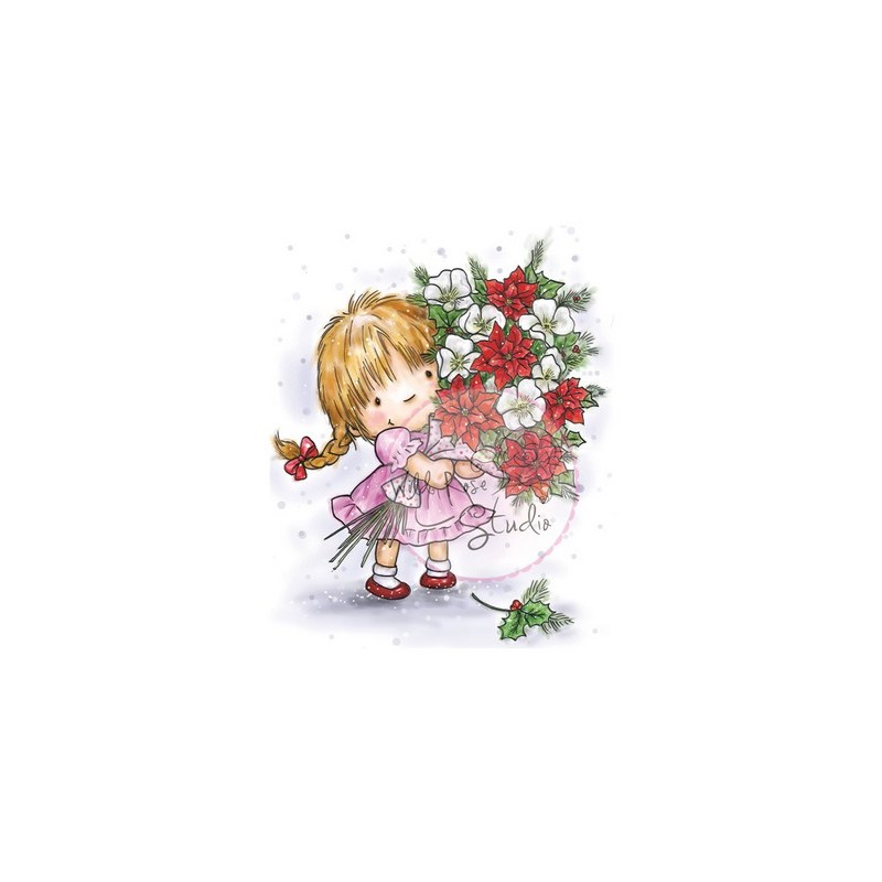 (CL423)A7 stamp set Girl with Xmas Bouquet