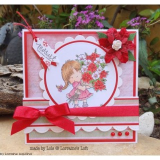 (CL423)A7 stamp set Girl with Xmas Bouquet