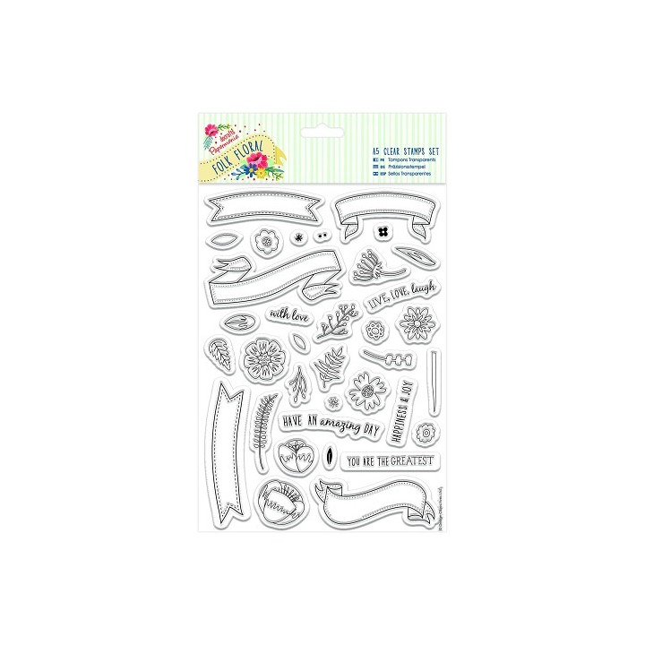 (PMA907237)A5 Clear Stamps Set (35pcs) - Folk Floral - Banners
