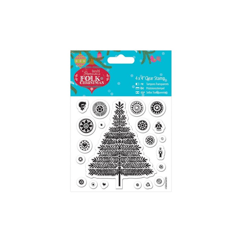 (PMA907950)4 x 4 Clear Stamp - Folk Christmas - Tree