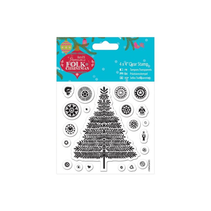 (PMA907950)4 x 4 Clear Stamp - Folk Christmas - Tree