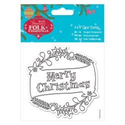 (PMA907951)4 x 4 Clear Stamp - Folk Christmas - Merry Christmas