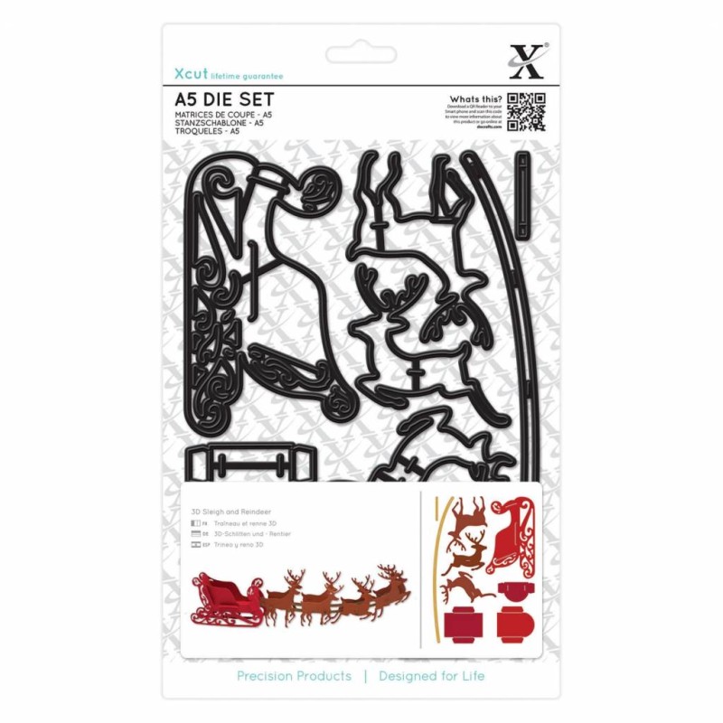 (XCU503932)Xcut A5 Die Set (9pcs) - Reindeer and Sleigh