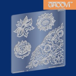 (GRO-FL-40055-03)Groovi Border Plate A5 Square Wallflowers