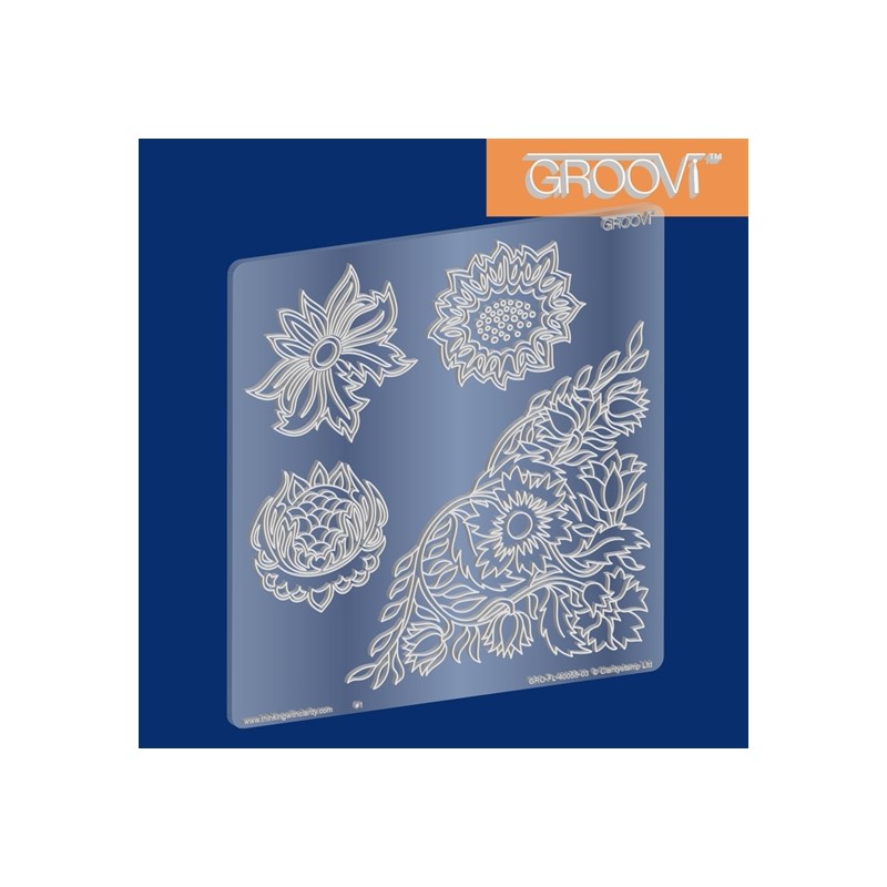 (GRO-FL-40055-03)Groovi Border Plate A5 Square Wallflowers