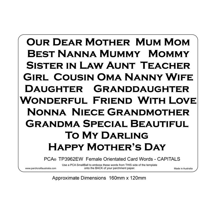(PCA-TP3962EW)EMBOSSING Female Orientated Words CAPITALS