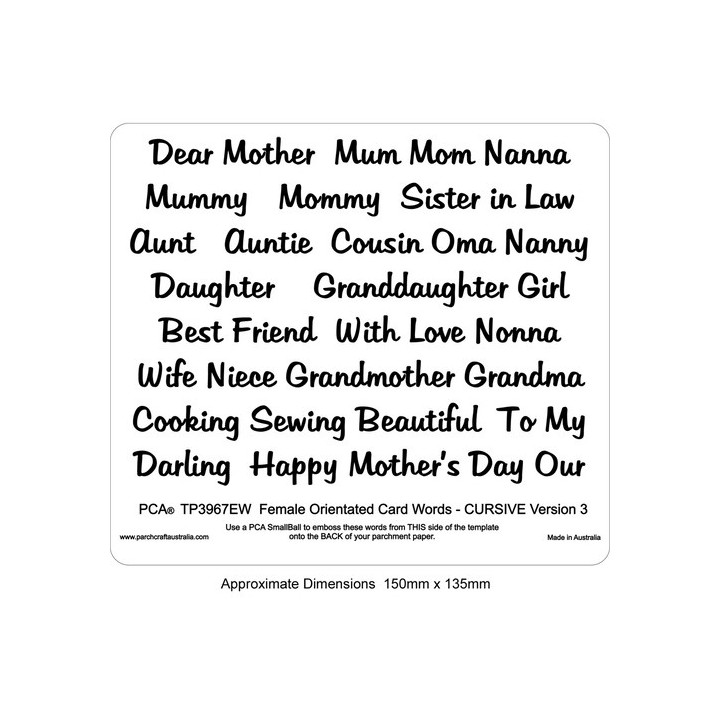 (PCA-TP3967EW)EMBOSSING Female Orientated Words CURSIVE Version 3