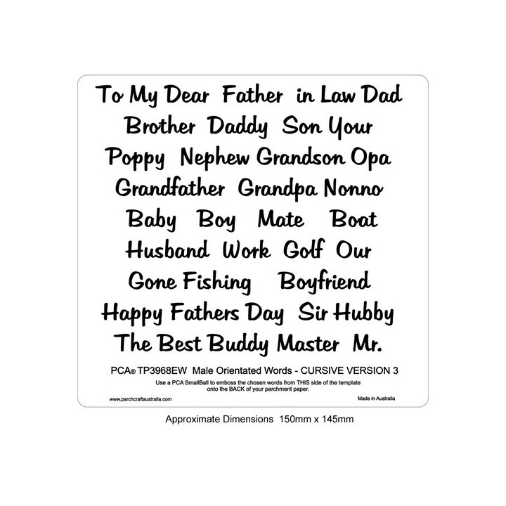 (PCA-TP3968EW)EMBOSSING Male Orientated Words CURSIVE Version 3
