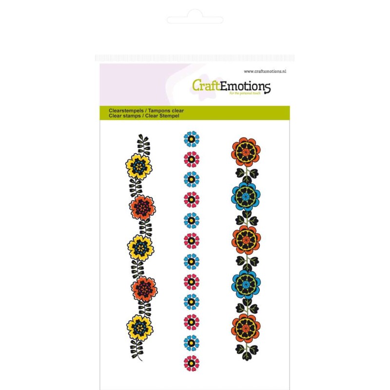 (1031)CraftEmotions clearstamps A6 flower border Folklore
