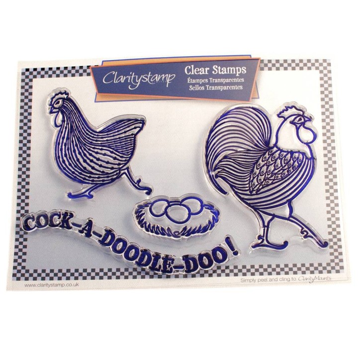 (STA-WO-10040-A5)Claritystamp clear stamp Cockerel And Hen