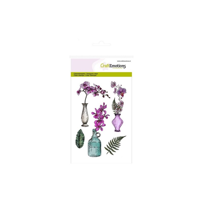 (1242)CraftEmotions clearstamps A6 Orchid, vases and bottle