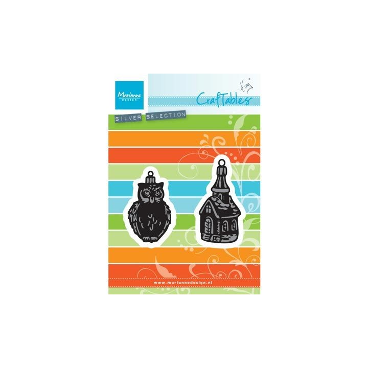 (CR1381)Craftables stencil Tiny's ornaments church & owl